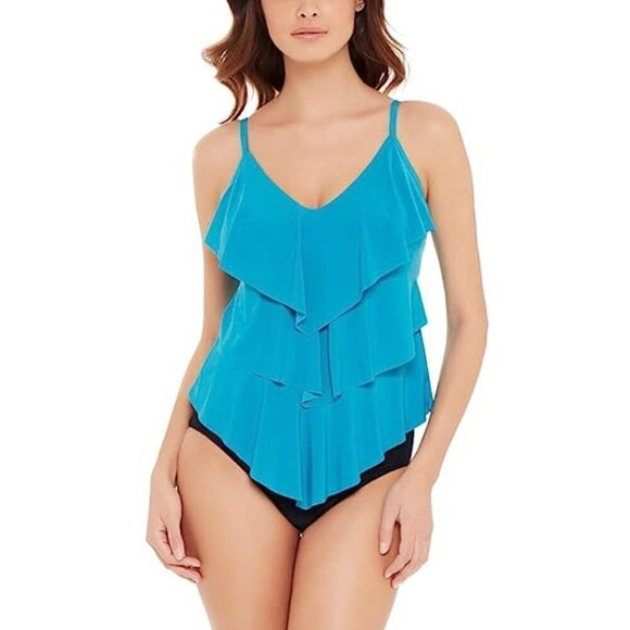 NWT Magicsuit by Miraclesuit Solid Rita Tired Ruffle Swim Tankini Top - Picture 1 of 8